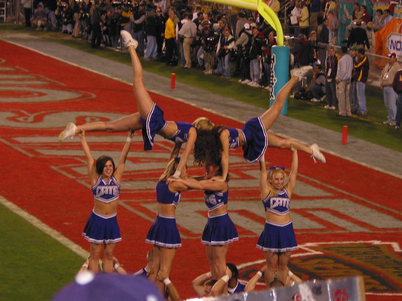 odd formation for the cheerleaders